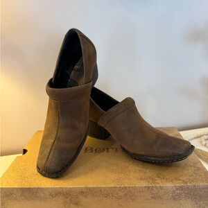 Born Chocolate Brown Suede Slip-On Heeled Loafers